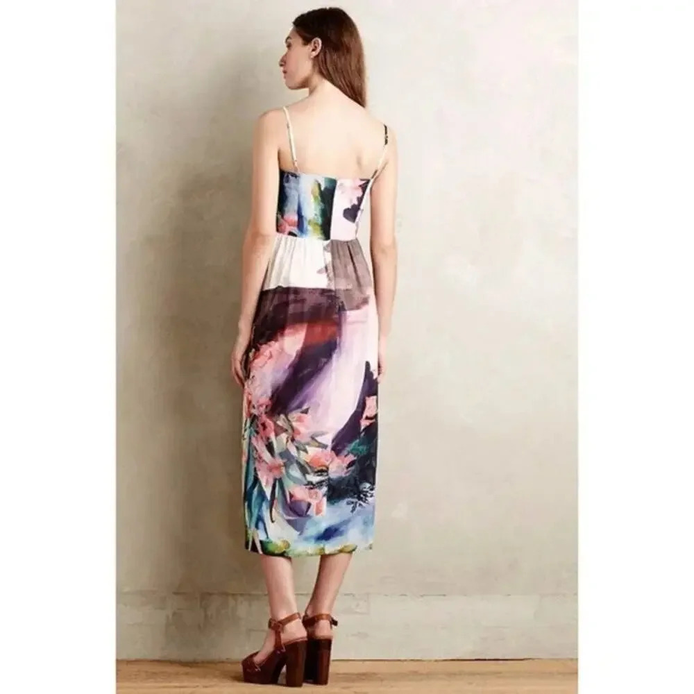 ANTHROPOLOGIE Corey Lynn Calter Daybreak Midi Dress Size 12 Watercolor Print - Picture 3 of 10